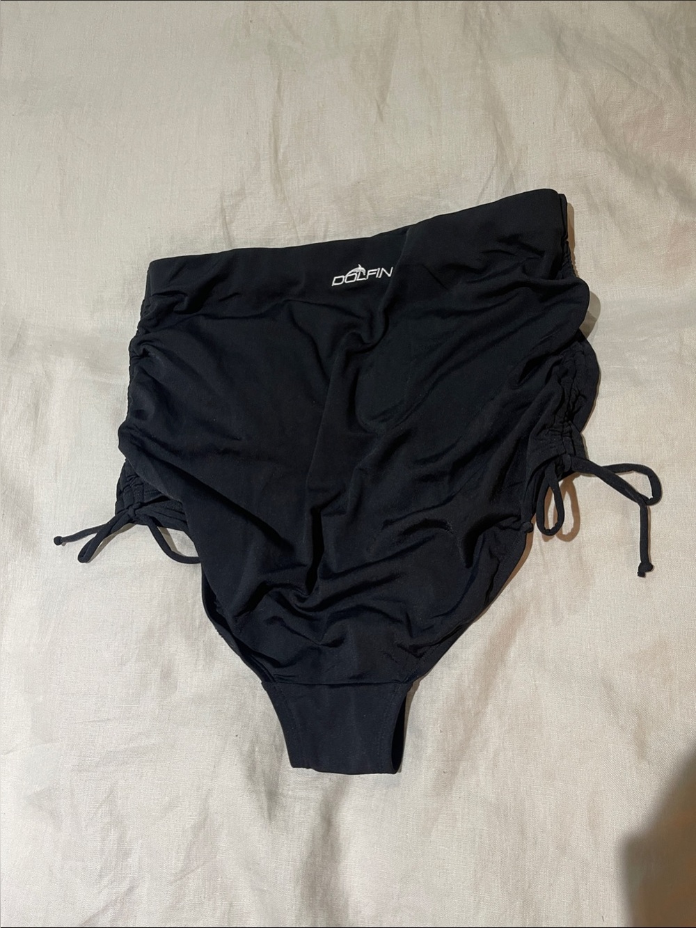 Dolfin Black High-Rise Swim Bottom with Side Drawstrings
